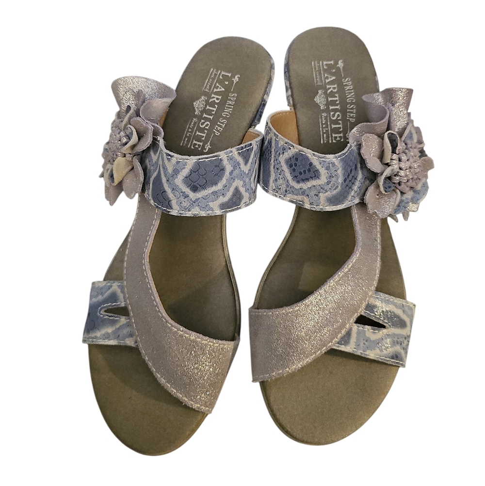 L'artiste Spring Step Cassana Size Eu 39 Blue/silver Leather Slide 8.5 New SH223 - Picture 5 of 8
